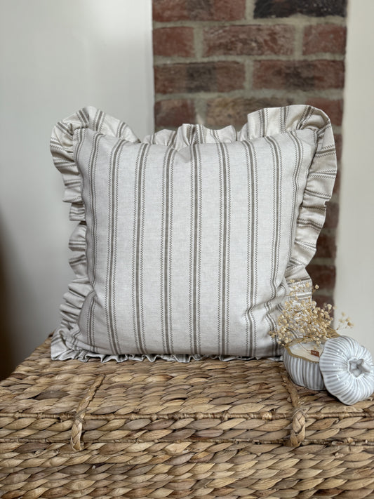 Adeline Feather Cushion | Grey Beige Stripe
