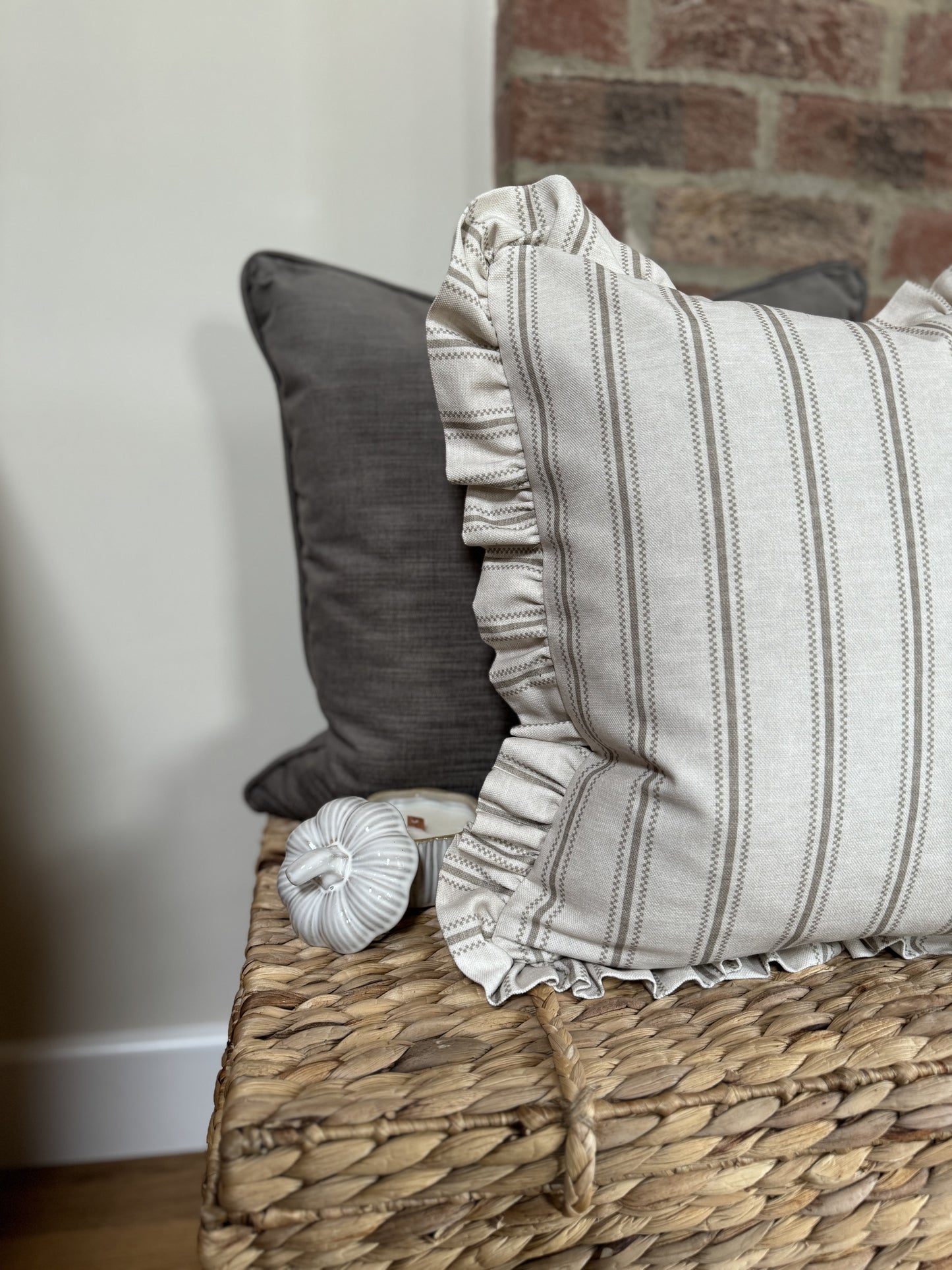 Adeline Feather Cushion | Grey Beige Stripe